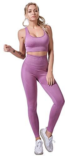 Jamron Donna Set di Abbigliamento Yoga Reggiseno Sportivo+Leggings 2 Pezzi Tuta Sportiva Palestra Fitness Activewear Viola-1 SN071202 S