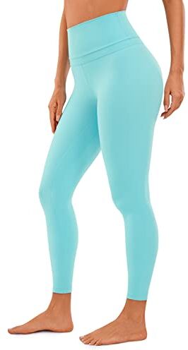 CRZ YOGA Donna Vita Alta Yoga Fitness Spandex Palestra Pantaloni Sportivi 7/8 Leggins con Tasche 64cm Turchese-R009 42