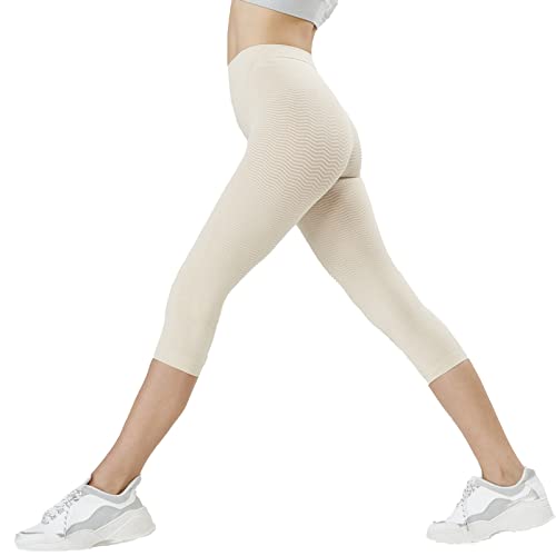 SOLIDEA Leggings Donna Modello Capri Silver Wave Corsaro   Leggings Sportivi Donna Micromassagianti, Silver Wave, Leggings (Champagne, 52)