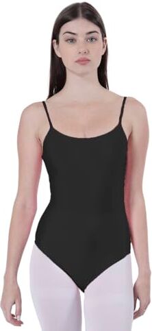 Carnavalife Body Body da danza balletto ginnastica donna bretelle senza maniche con scollo rotondo e copri schiena, body non trasparente aderente per danza ginnastica ritmica, Nero , M