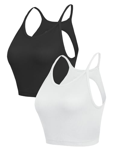 Uniexcosm Reggiseno Sportivo da Donna Cotone Reggiseno Sportivo Donna Reggiseni Senza Ferretto con Imbottitura per Fitness Yoga Running Nero+Bianco S