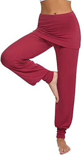 Sykooria Pantaloni da Yoga Larghi Harem da Donna Pantaloni Ragazza alla Moda con Lunghi Elastico Caviglia Pantalone per Jogging Sportivi Fitness Vino Rosso XL