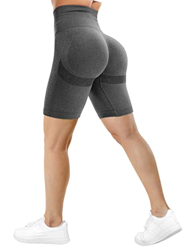 TAYOEA Pantaloncini Ciclimo Donna portivi Collant Cora Legging a Vita Alta Pantaloncini da Corti Yoga da Paletra Puh Up Butt crunch Opaco enza Cuciture Contorno orrio Grigio,