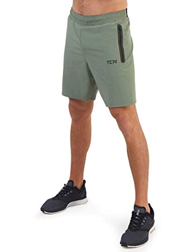 TCA Elite Tech Pantaloncini Corti Uomo Sportivi da Corsa con Tasche Laterali con Zip Verde Chiaro, XS