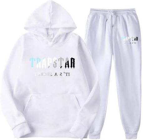 OverstepA Tuta Trapstar Uomo Donna, 2 Pezzi Completo Trapstar London con Logo Stampato, Unisex Felpa con Cappuccio in Plie e Pantaloni, Trapstar Tuta Jogging Sportiva Set Autunno Inverno