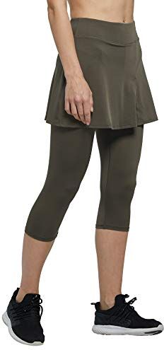 Westkun Donna Gonna Pantalone Leggings con Gonna Taglio a Fessura Gonnellino Tennis Golf Padel Sports Abbigliamento 3/4 Pantaloni Capri Elastico Tessuto 2 in 1 Verde XL