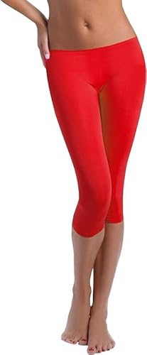 FUNGO Leggins 3/4 Donna Cotone Pantaloni Yoga Donna Leggins Cotone Donna Leggins Capri Donna Cotone Leggings Sportivi Donna f34 (48, Rosso)