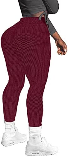 Memoryee Leggins Donna Sportivi Anticellulite Pantaloni Push up Booty Pantacollant Vita Alta Fitness Elastici Taglia Grossa Leggings Yoga/#5 Wine Red/S