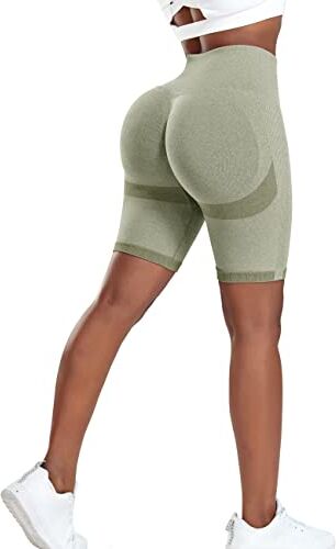 STARBILD Leggins Sportivi da Donna Corto Seamless Push Up Sexy Booty Scrunch Vita Alta Elastico Pantaloncini Allenamento Shorts per Yoga Palestra Fitness, E4760 Shorts Contorno Verde XS