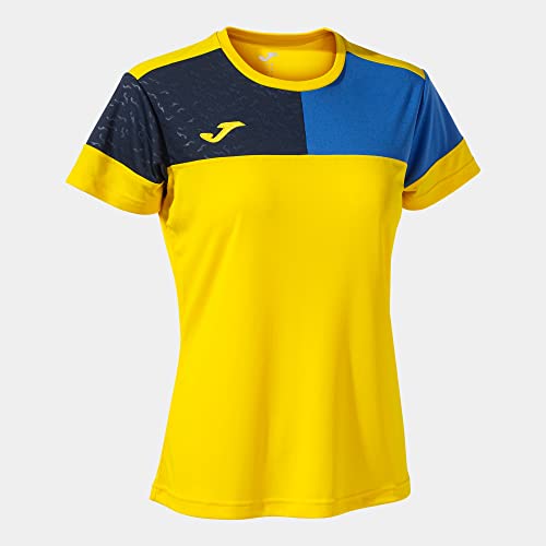 Joma Maglia a Manica Corta Donna Crew V Giallo Blu Reale Blu Navy