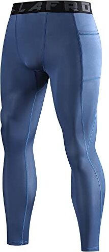 LAFROI Leggings da Uomo YSK08, ad Asciugatura Rapida, a Compressione e Aderenti Pocket Grayish Blue. M