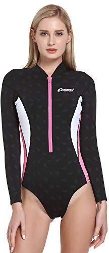 Cressi Termico Long Sleeve Lady Swimsuit 2 mm, Costume Monopezzo Maniche Lunghe in Neoprene High Stretch Donna, Nero/Rosa/Bianco, L