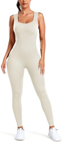 STARBILD Tuta Intera Donna Collo Quadrato, Jumpsuit Sportiva a Coste Sexy, Completo per Yoga Palestra, K9750-bianco L