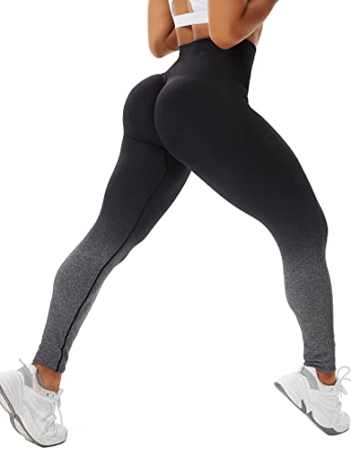 STARBILD Leggins Sportivi da Donna Push Up Sexy, Pantaloni Palestra Vita Alta Scrunch Butt, Seamless Calzamaglie per Yoga Fitness, F5930 Gradienti Nero Grigio L