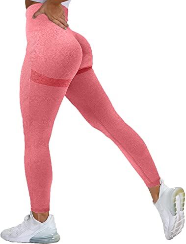 Memoryee Donna Leggings Sportivi Push Up Booty Pantacollant Fitness Vita Alta Elastici Collant Leggins Yoga Palestra Pantaloni/B-Watermelon Red/S