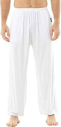 HOEREV Uomo Donna Super Soft Yoga Pantaloni Taiji Lounge Pant, Bianco, L