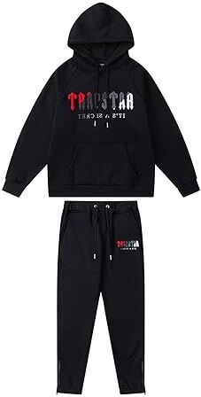 BIXPAK Set di Tuta da Uomo e Donne Ricamo Trapstar di Marca alla Moda,Giacca con Cappuccio E Pantaloni,Felpa con Cappuccio,Set Felpa in Pile con Cappuccio (S, Black F)