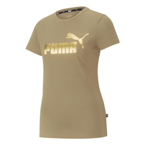 Puma Ess+ Maglietta con Logo Metallico Tee, Prairie Tan-Gold Foil, XL Donna