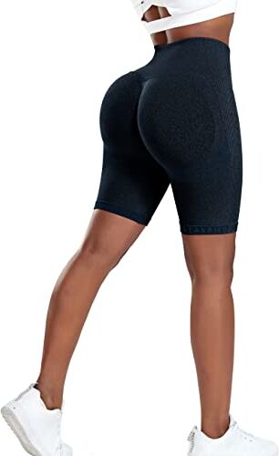 STARBILD Leggins Sportivi da Donna Corto Seamless Push Up Sexy Booty Scrunch Vita Alta Elastico Pantaloncini Allenamento Shorts per Yoga Palestra Fitness, E4760 Shorts Contorno Blu Scuro S