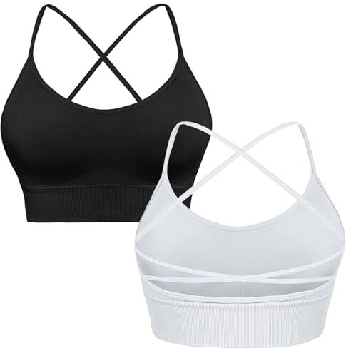 Sykooria Reggiseno Sportivo Donna Top Reggiseno Donna Senza Ferretto con Imbottito Top Donna Fitness Supporto Bustino per Yoga Running 295-Nero+Bianco M