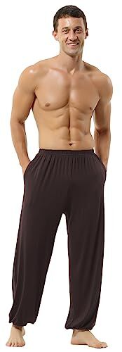 HOEREV Uomo Donna Super Soft Yoga Pantaloni Taiji Lounge Pant, caffè, L