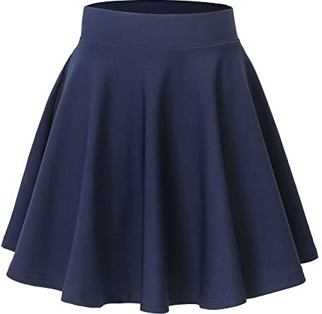 HOEREV Donne Ragazze Svasato Casual Mini Scuola Tennis Skater Casual Gonna Danza con Due Tasche Laterali e Pantaloncini Interni,Blu Marino con Elastico,S