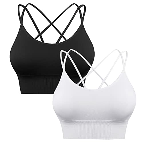 Sykooria Reggiseno Sportivo Donna Top Reggiseno Donna Senza Ferretto con Imbottito Top Donna Fitness Supporto Bustino per Yoga Running Bianco+Nero M