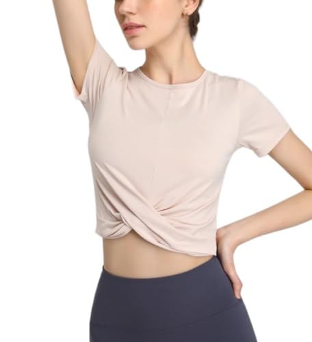 ELroal T-shirt da corsa sportiva a maniche corte for allenamento yoga ad asciugatura rapida e assorbente del sudore, t-shirt da corsa da donna da donna (Color : Pink, Size : L)