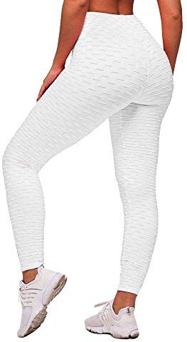 Memoryee Leggins Donna Sportivi Anticellulite Pantaloni Push up Booty Pantacollant Vita Alta Fitness Elastici Taglia Grossa Leggings Yoga/White/XL