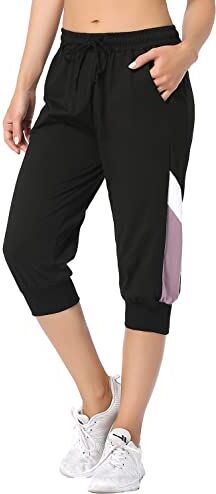 Marvmys Pantaloni 3/4 da Donna in Cotone Sportivi Donna Estivi Pantaloni Casual Yoga Fitness Larghi Trekking Running Donna Pantaloni S-XXL