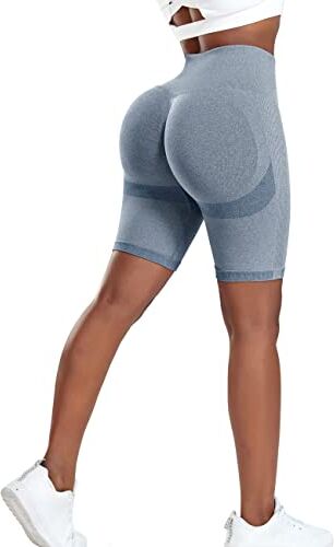 STARBILD Leggins Sportivi da Donna Corto Seamless Push Up Sexy Booty Scrunch Vita Alta Elastico Pantaloncini Allenamento Shorts per Yoga Palestra Fitness, E4760 Shorts Contorno Blu XS