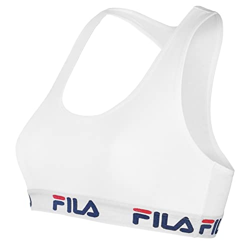 Fila Reggiseno Donna Cotone, Reggiseno Sportivo, Senza Ferretto, Bianco, Taglie L