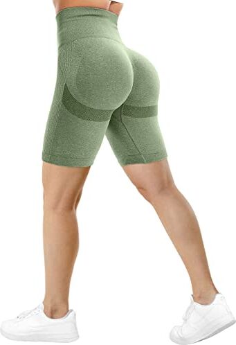 TAYOEA Pantaloncini Cicliso Donna Sportivi Collant Corsa Leggings a Vita Alta Pantaloncini da Corti Yoga da Palestra Push Up Butt Scrunch Opaco Senza Cuciture Contorno Sorriso Verde,