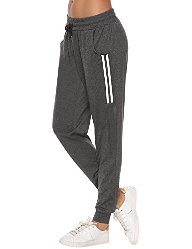 Sykooria Pantaloni Sportivi Donna Cotone Pantaloni da Tuta Donna Larghi con Coulisse e Tasche Leggeri Pantaloni per bbigliamento da Casa Fitness Corsa Yoga Grigio Scuro L