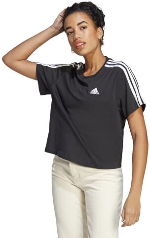 Adidas Essentials 3-Stripes Single Jersey Crop Top, T-Shirt Donna, Black/White, S