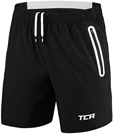 TCA Elite Tech Pantaloncini Corti Uomo Sportivi da Corsa con Tasche Laterali con Zip Nero/Bianco, XS