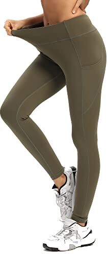 adorence Leggins Sportivi Donna (Morbido Come Un Burro, Vita Alta, 2 Tasche Laterali) Leggins Palestra Donna-Verde,M