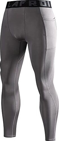 LAFROI Leggings da Uomo YSK08, ad Asciugatura Rapida, a Compressione e Aderenti Pocket Grey. XXL