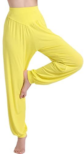 HOEREV Super Doux Spandex Pantalone Modale Harem Yoga Pilates,Giallo,M