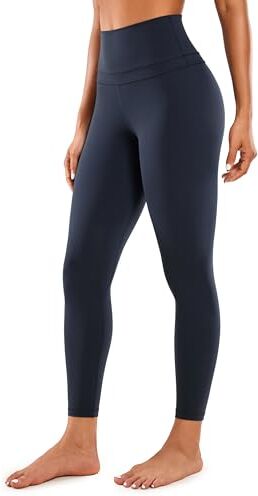 CRZ YOGA Donna Vita Alta Yoga Fitness Spandex Palestra Pantaloni Sportivi 7/8 Leggins con Tasche 64cm Blu navy-R009 44