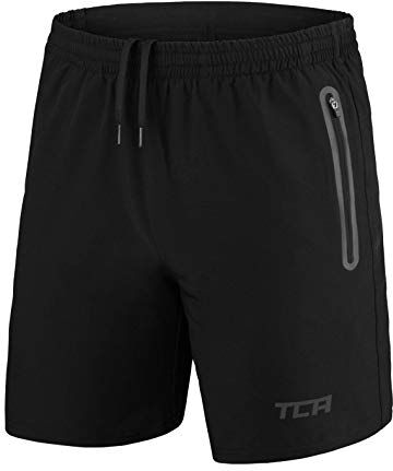 TCA Elite Tech Pantaloncini Corti Uomo Sportivi da Corsa con Tasche Laterali con Zip Nero/Nero, XS