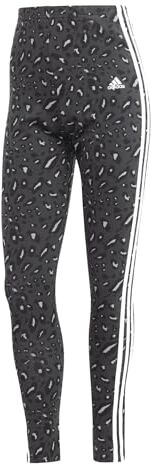 Adidas Essentials 3-Stripes Animal Print Leggings, Grey/Carbon/Black, XL Women's