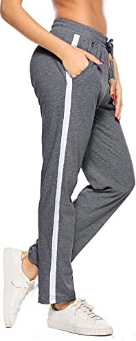 Aseniza Pantaloni Sportivi Donna in Cotone,Pantaloni Lunghi Jogger Donna con Tasche,Casual Larghi Pantaloni con Coulisse per Allenamento Jogging Fitness Palestra,B-Grigio Scuro,L