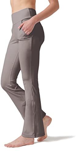 LaiEr Pantaloni da Yoga da Donna con 4 Tasche Pantaloni da Lavoro a Vita Alta 4 Vie Stretch Controllo Pancia Pantaloni Lunghi Svasati, Marrone Chiaro, XL