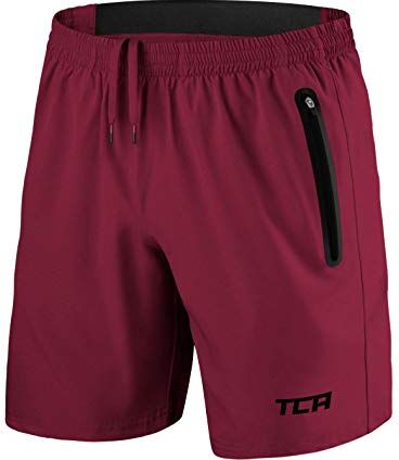 TCA Elite Tech Pantaloncini Corti Uomo Sportivi da Corsa con Tasche Laterali con Zip Rosso, XS