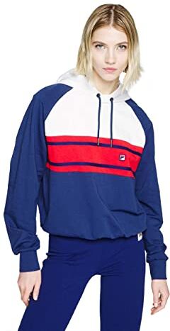 Fila Burgos copped Hoody Maglia di Tuta, Blue-Bright White-True Red, S Donna