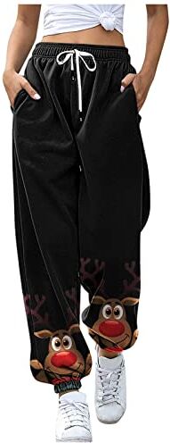 KEERADS Pantaloncini Pole Dance Ragazza Pantaloni con tasche alte Bottom Fit Jogger Pantaloni Vita Lounge Athletic Sporty Print Women's Christmas Sweatpants Pantaloni Sci Rossignol Bianco (b-Black, XL)