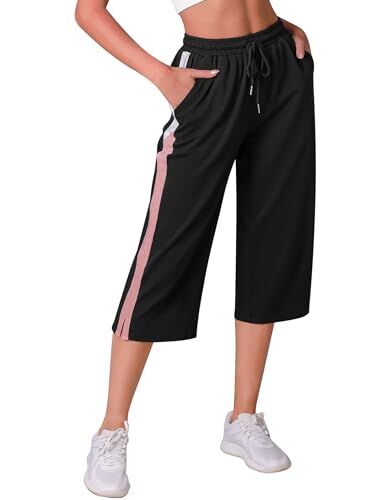 iClosam Pantaloni 3/4 da Tuta Donna Larghi Pantaloncini Sportivi Donna Colore a Contrasto Pantaloni Casual Vita Alta per Estivi Pantaloni Capri per Jogging Fitness Sport S-XXL