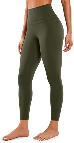 CRZ YOGA Donna Vita Alta Yoga Fitness Spandex Palestra Pantaloni Sportivi 7/8 Leggins con Tasche 64cm Rami di Oliva-R009 42