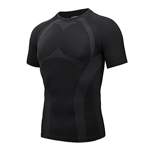 AMZSPORT Maglie Compressione Uomo Maglietta a Manica Corta Traspirante per Palestra Sportiva, Nero, Taglia S